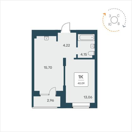 40,1 м², 1-комн. квартира, 7/18 этаж