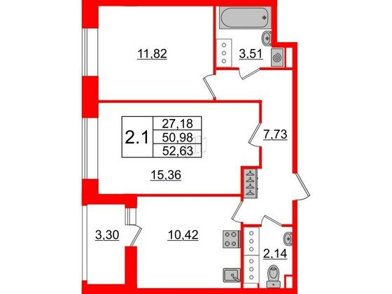 Продажа 2-комнатной квартиры 51 м², 14/21 этаж