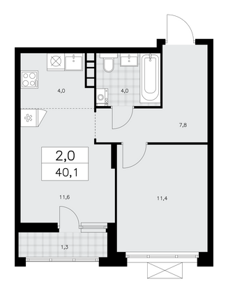 40,1 м², своб. планировка, 14/15 этаж