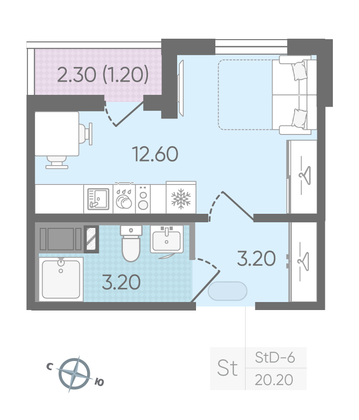 Продажа квартиры-студии 20,2 м², 10/24 этаж