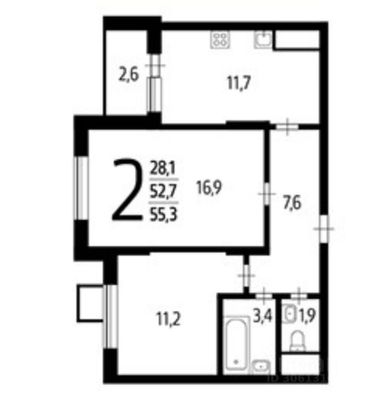 Продажа 2-комнатной квартиры 55,3 м², 4/16 этаж