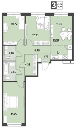 Продажа 4-комнатной квартиры 76,9 м², 10/21 этаж