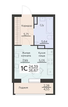 Продажа 1-комнатной квартиры 26,7 м², 6 этаж