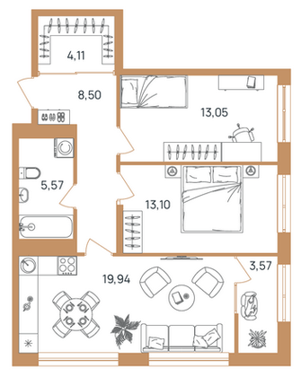 Продажа 2-комнатной квартиры 68 м², 11/16 этаж