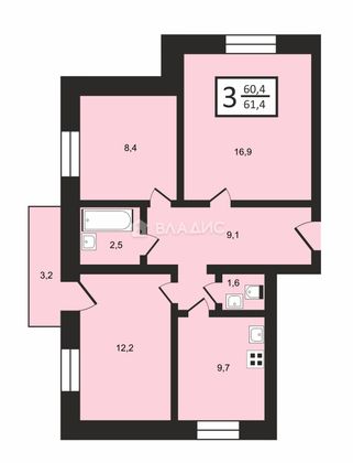 Продажа 3-комнатной квартиры 60,4 м², 7/8 этаж
