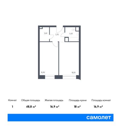 Продажа 1-комнатной квартиры 48,8 м², 10/10 этаж