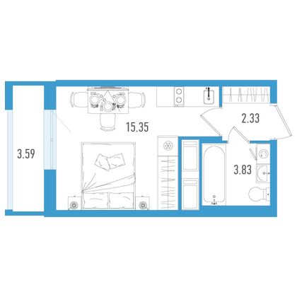 22,6 м², студия, 15/25 этаж