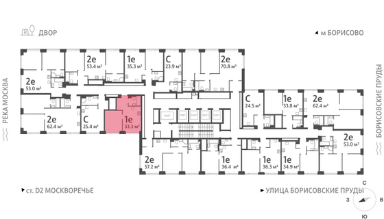 Продажа 1-комнатной квартиры 33,3 м², 31/52 этаж