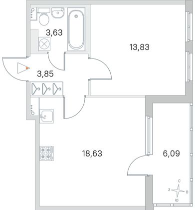 Продажа 1-комнатной квартиры 43 м², 2/4 этаж