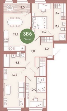Продажа 3-комнатной квартиры 80,6 м², 4/17 этаж