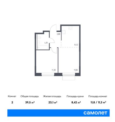 39,5 м², 1-комн. квартира, 2/8 этаж