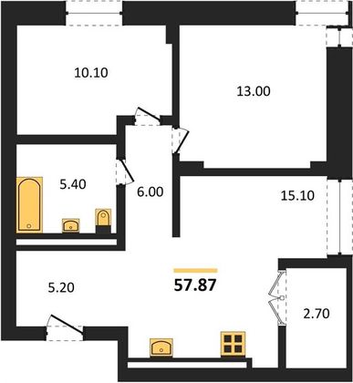 Продажа 2-комнатной квартиры 57,9 м², 16/22 этаж