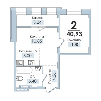 Продажа 2-комнатной квартиры 41 м², 3/10 этаж