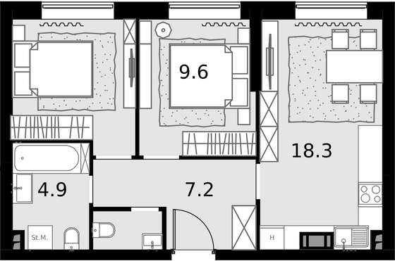 51,3 м², 2-комн. квартира, 4/28 этаж