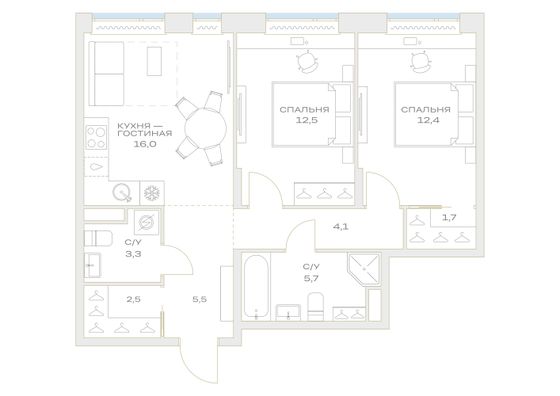 Продажа 2-комнатной квартиры 66,6 м², 3/23 этаж