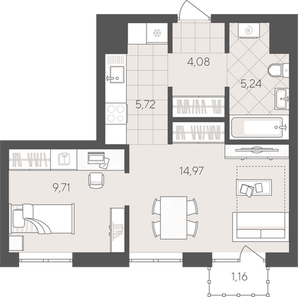 40,9 м², 1-комн. квартира, 5/24 этаж