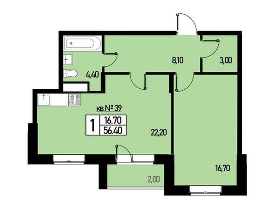 Продажа 2-комнатной квартиры 54,4 м², 2/3 этаж