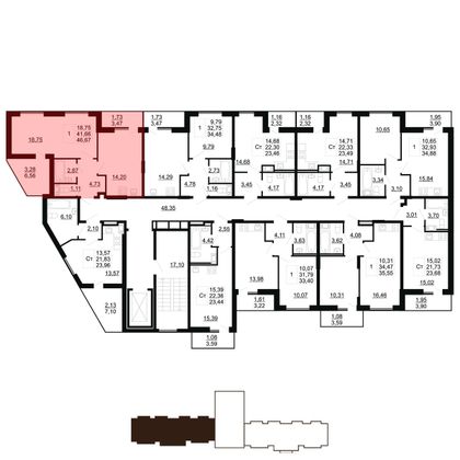 Продажа 1-комнатной квартиры 46,7 м², 10/11 этаж