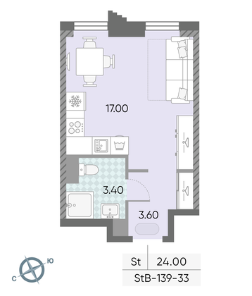 Продажа квартиры-студии 24 м², 33/58 этаж