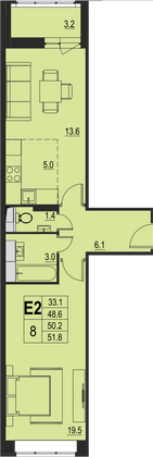 50,2 м², 2-комн. квартира, 13/17 этаж