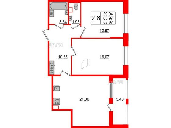Продажа 2-комнатной квартиры 66 м², 1/12 этаж