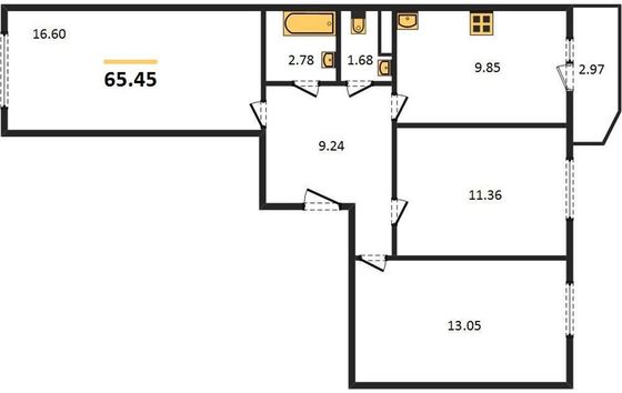 Продажа 3-комнатной квартиры 65,4 м², 1/16 этаж