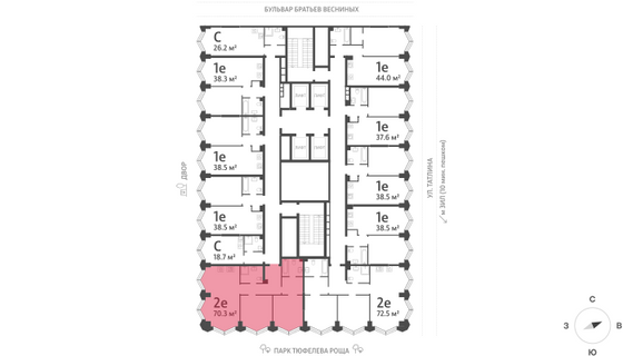 Продажа 2-комнатной квартиры 70,3 м², 7/43 этаж