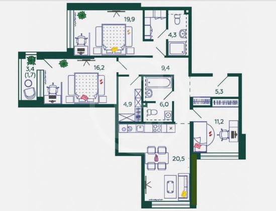 Продажа 3-комнатной квартиры 97,5 м², 4/11 этаж