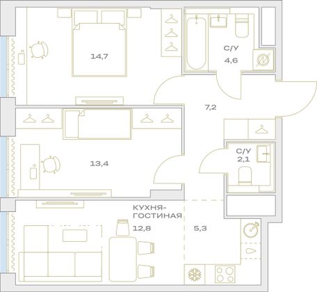 Продажа 3-комнатной квартиры 60,1 м², 13/23 этаж