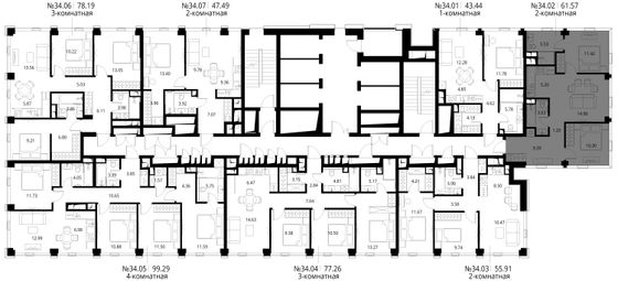 Продажа 2-комнатной квартиры 61,6 м², 34/48 этаж