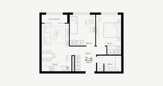 Продажа 2-комнатной квартиры 53,8 м², 6/24 этаж