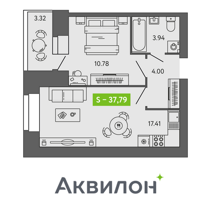 37,8 м², 1-комн. квартира, 3/9 этаж