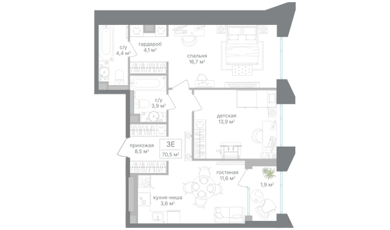 Продажа 2-комнатной квартиры 68,6 м², 2/15 этаж