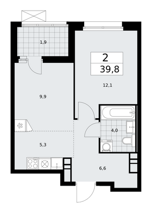 39,8 м², 2-комн. квартира, 11/17 этаж