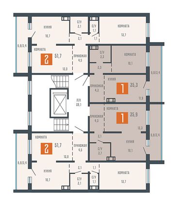 Продажа 2-комнатной квартиры 51,7 м², 5/10 этаж