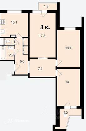 Продажа 3-комнатной квартиры 74,4 м², 2/16 этаж