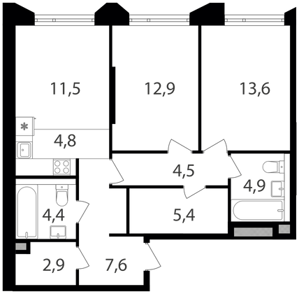 Продажа 2-комнатной квартиры 72,5 м², 5/21 этаж