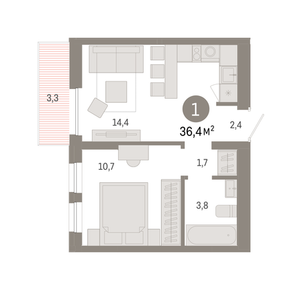 36,4 м², 1-комн. квартира, 6/9 этаж