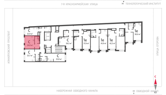 24 м², студия, 4/11 этаж