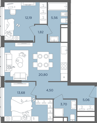 Продажа 3-комнатной квартиры 67,3 м², 50/51 этаж