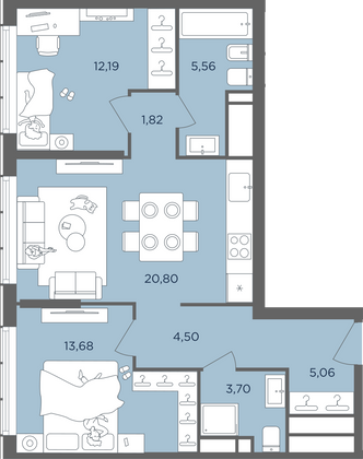 67,3 м², 3-комн. квартира, 50/51 этаж