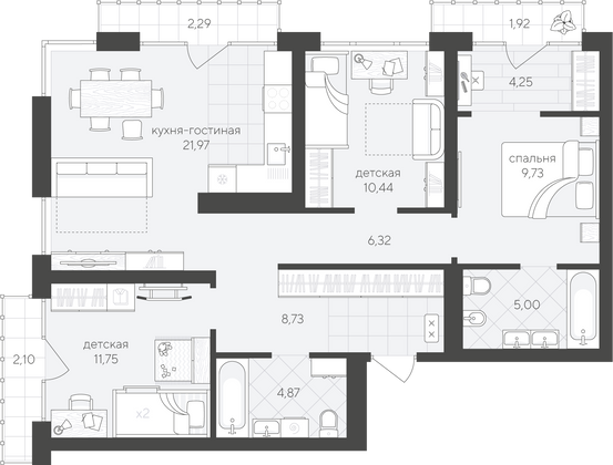 78,8 м², 3-комн. квартира, 6/17 этаж