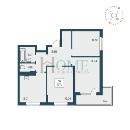 Продажа 3-комнатной квартиры 77,8 м², 23/25 этаж