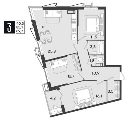 Продажа 3-комнатной квартиры 89,3 м², 18/18 этаж