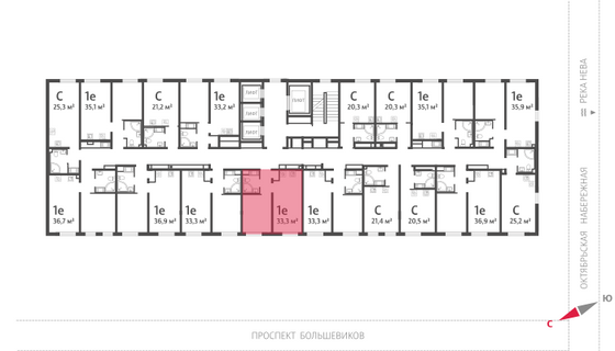 33,3 м², 1-комн. квартира, 11/25 этаж