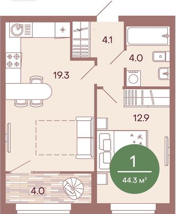 Продажа 1-комнатной квартиры 43,2 м², 1/17 этаж