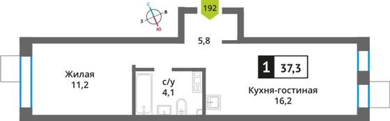 Продажа 1-комнатной квартиры 37,3 м², 3/9 этаж