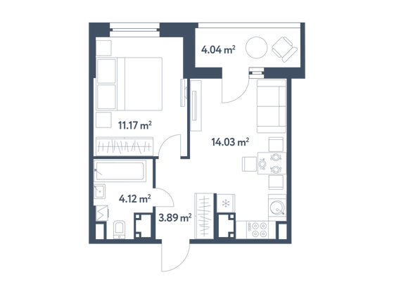 35,2 м², 1-комн. квартира, 15/25 этаж