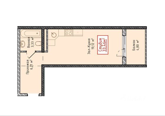 Продажа квартиры-студии 33,5 м², 8/17 этаж