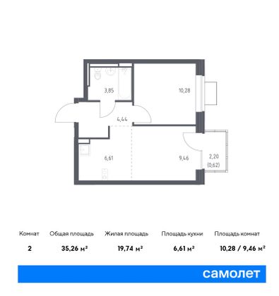 35,3 м², 1-комн. квартира, 4/11 этаж